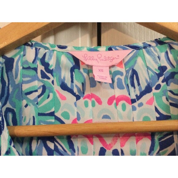 Lilly Pulitzer Hot Pink Blue Boho Top With Tassels XS - Picture 4 of 7